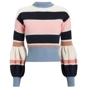 TCEC Striped Sweater With Mid Puff Sleeves